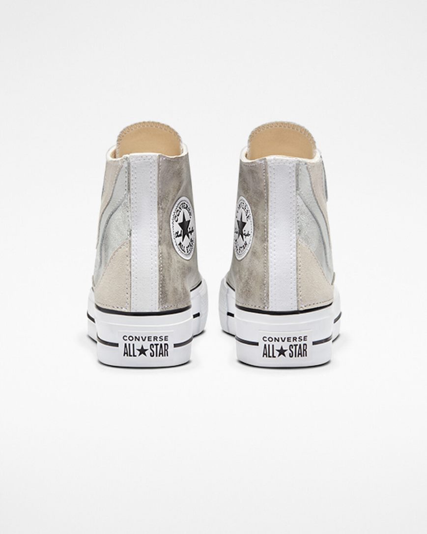 Pantofi Platforma Dama Converse Chuck Taylor All Star Lift Metallic Wave Inalti Albi | RO PNKHX296